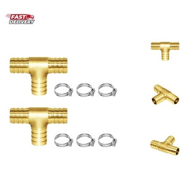 2Pcs 5/8'' Hose Barb, Tee T 3 way Union Fitting Intersection/Split Brass Water...