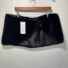 Womens Black Faux Fur Stole Shrug Wrap Satin Lined Tie Formal Prom Event New