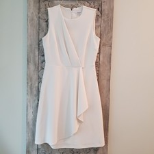 Calvin Klein Ivory White Cream Sheath Dress - Size 6 Pleated Ruffle Bride Lined
