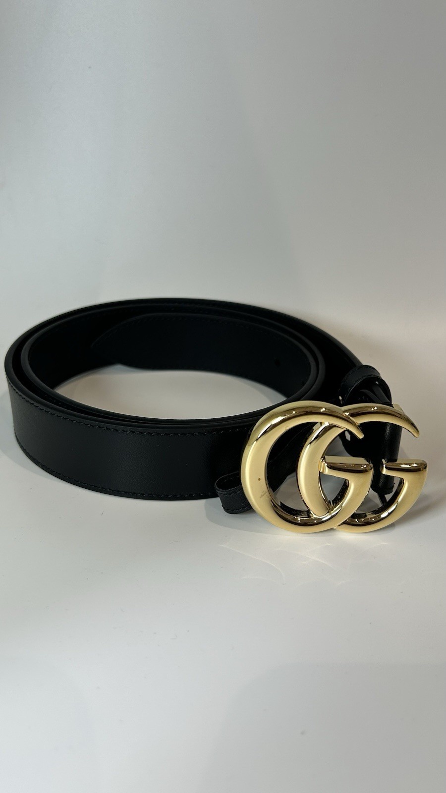 Gucci GG Marmont Double G Black Leather Belt Gold Buckle 90/36 Box Dust Bag