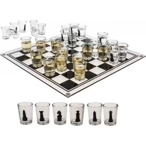 Jeu d'échec à boire en verre grand modèle deluxe avec verres à shot