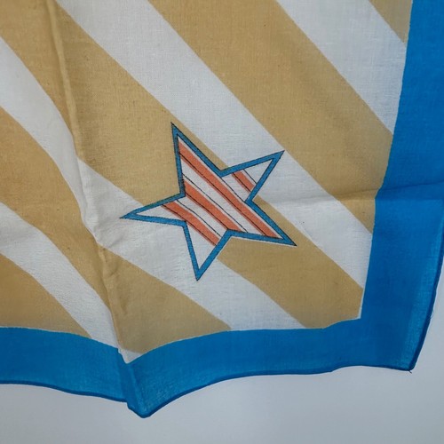 Double Camel Vintage Square Scarf Bandana 100% Cotton Tan Stripe Stars Blue Trim - Picture 2 of 7