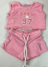 Build a Bear BABW 97 Pink Short Set Cheer Cheerleading Tie Waist  #21F