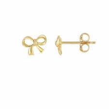 1/4" Bow Stud Earrings Real 14K Yellow Gold 0.8gr