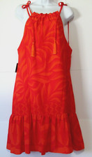 TAYLOR Orange Leaf Print Halter Tasseled Tie Midi Dress Womens size L
