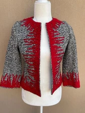 Vintage 90’s Moschino Black, White, Red Tweed Cropped Jacket Made in Italy