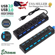 7 Port USB 2.0/3.0 Hub High Speed Splitter Adapter For PC Laptop Mac ON/OFF NEW