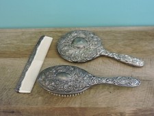 Vintage 3 Piece Vanity Set of Brush, Comb, and Hand Mirror Ornate Handles
