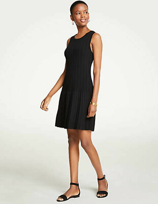 Ann Taylor Little Black Dress Pointelle Flounce Sleeveless Sweater Dress  Size S | eBay