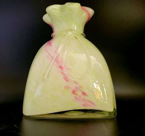 Vintage handgeblasene Glas Ri Ku Pastell Süßigkeiten Tasche Vase - Bild 1 von 12