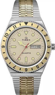 New Timex Two Tone Men's Analog Q Reissue Champagne Dial Wrist TW2V18600 Watch