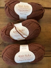 3 Skeins Knit Picks Wool Of The Andes, Maple Syrup