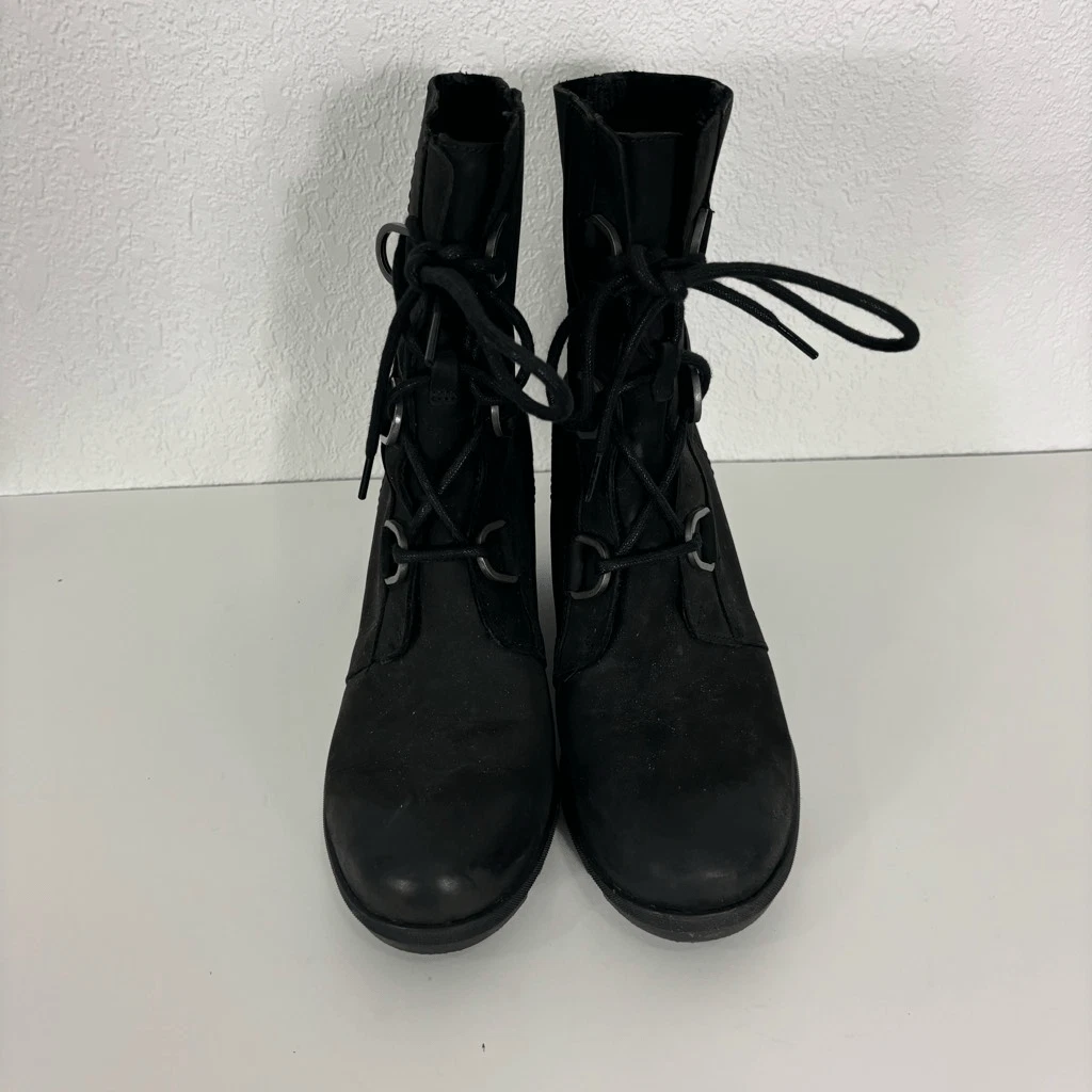 sorel mid calf lace up wedge heeled boots