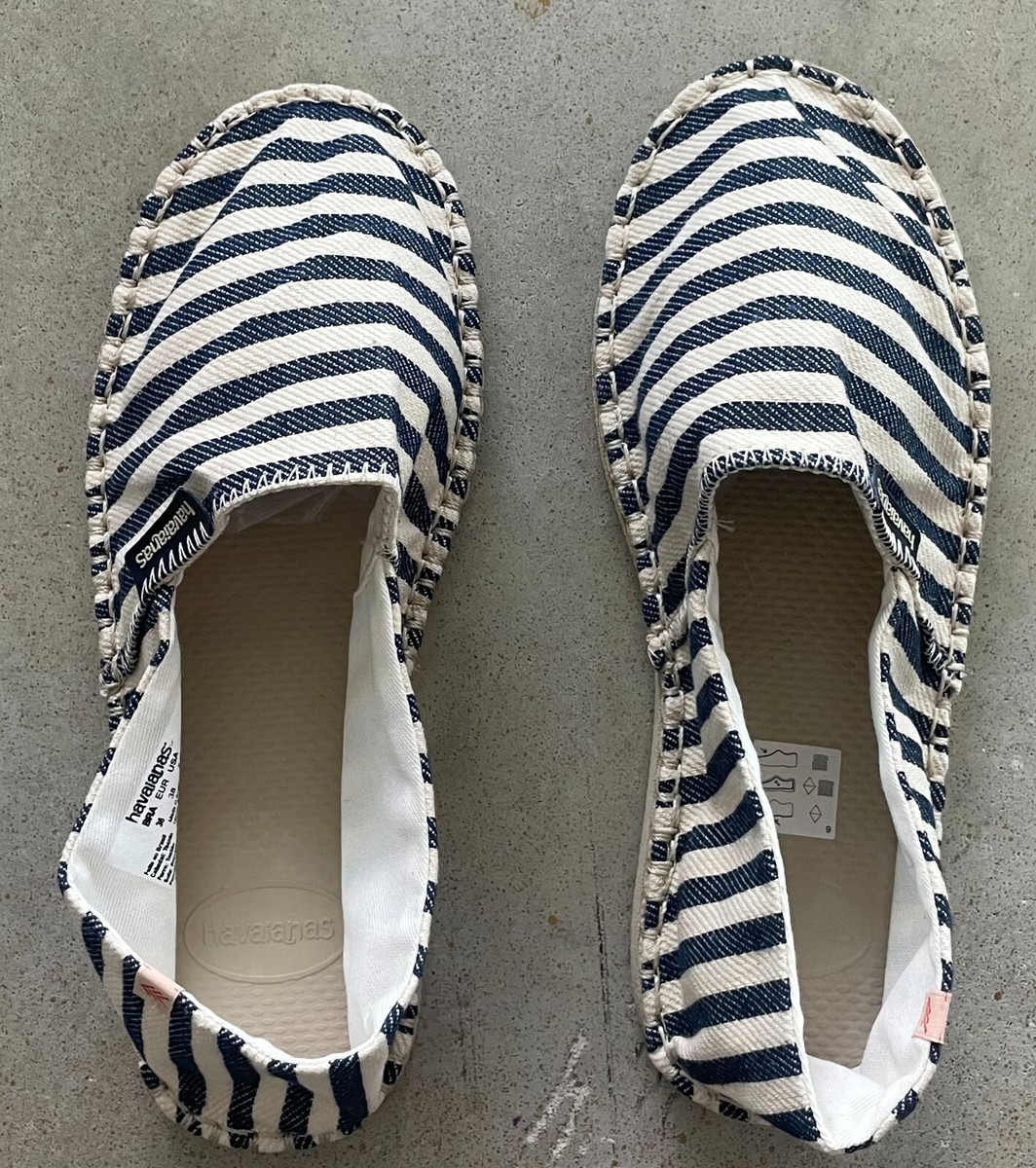 New Havaianas Alpargatas Origine Navy Stripe Espadrilles Shoes EUR