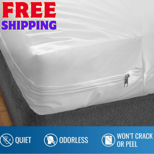 Mattress Protector Cover Waterproof DMI Zippered Plastic No Odor Twin Size White-image