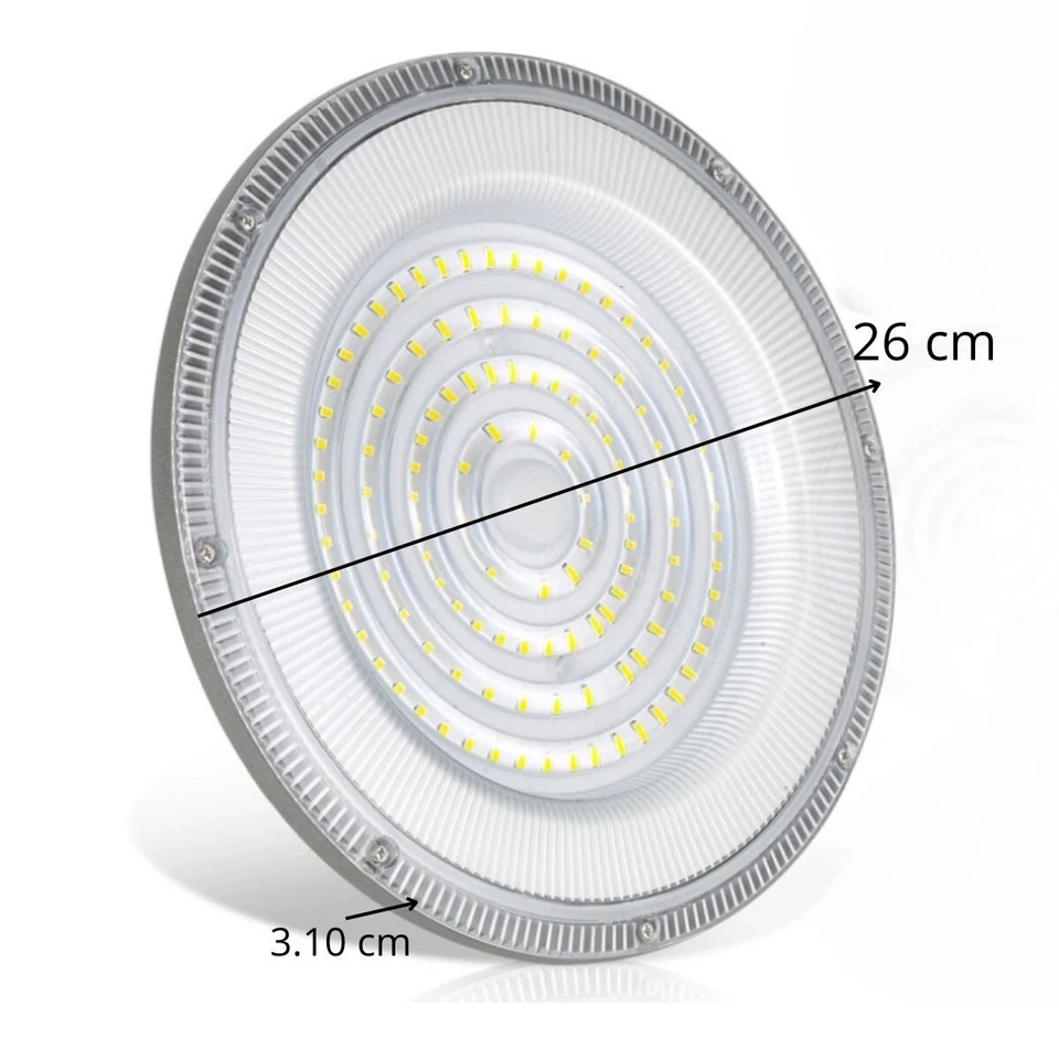 FARO INDUSTRIALE LED 100W DISCO ROTONDO UFO IP65 PLAFONIERA CAMPANA 6500K - Immagine 3 di 4