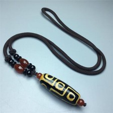 Tibetan Nine Eye Dzi Bead Pendant Necklace Agate Chalcedony Buddhist Amulet