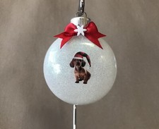 Handmade “Dachshund Puppy” 2” Round Disk Shaped Glass Ornament, Made In USA! New