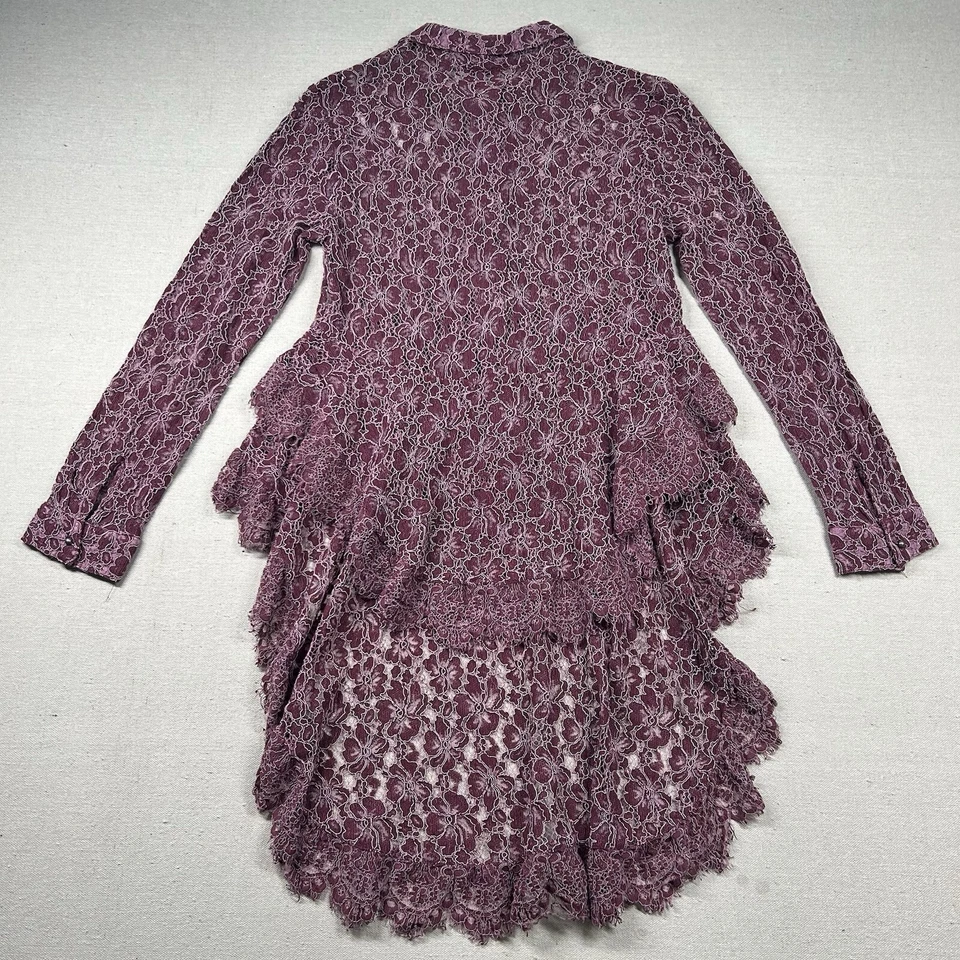 Blusa Scully Western para mujer L floral con botones encaje volantes granate caprichoso Foto 2 de 4