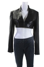 Grace Ling Womens Cropped Leather Hook & Eye Blazer Jacket Black Size Fr 36
