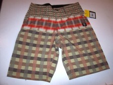 New Volcom youth boys swimsuit beige plaid frickin VS4 hybrid board shorts 18 29