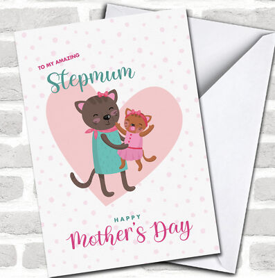 Personalisierte Muttertagskarte Katze Mama mit Baby Stiefmutter