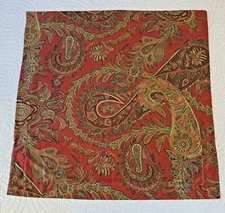 POTTERY BARN Red Green Paisley 100% Cotton EURO PILLOW SHAM COVERS 29.5” Set~2