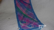 Vintage Scarf Made In Italy Pink,Blue, and Green Stripe w/ Blue Flowers/GREAT