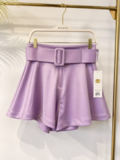 Women’s Lilac Satin Skort High Waisted Belted Elegant Shorts Skirt Size M NWT