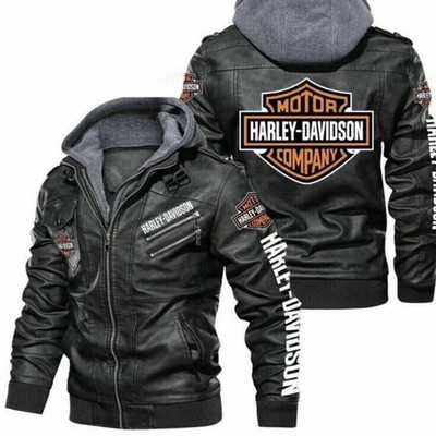 Herren Genuine Cowhide Harley-Davidson Leder Motorrad Hoodie Bikerjacke
