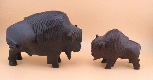 2 HAND CARVED BUFFALO - DESERT IRONWOOD