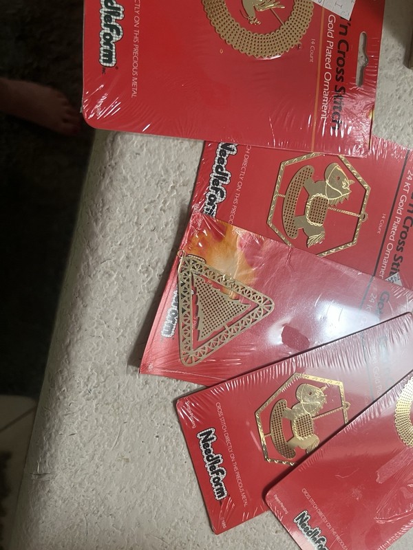 Gold Plates Cross Stich Ornament (set Of 5)