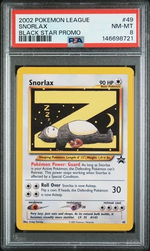 2002 POKEMON LEAGUE PROMO BLACK STAR #49 SNORLAX PSA 8