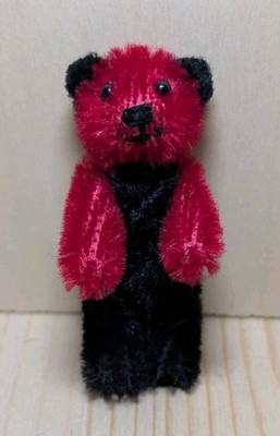 Miniatur Blechbär Bär Teddy 7cm Mohair Plüsch schwarz/rot Handgefertigt