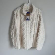 Eddie Bauer Large Women  s Cable Fleece Pullover Ultrasoft Cozy Ivory NWT