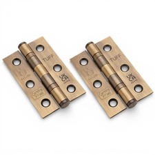 Pair of Aged Brass CE7 Ball Bearing Butt Hinges – Fire Rated Steel 80mm
