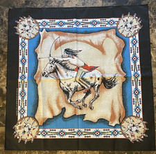 VTG Native American Indian Riding Horse Western Bandana Handkerchief Made In USA