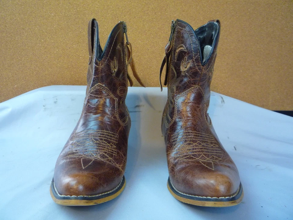 Botas DINGO Para Mujer 6 W Cuero 7" Western Cactus Cremallera Lateral AMPLIAS Rodeo Marrón Foto 3 de 4