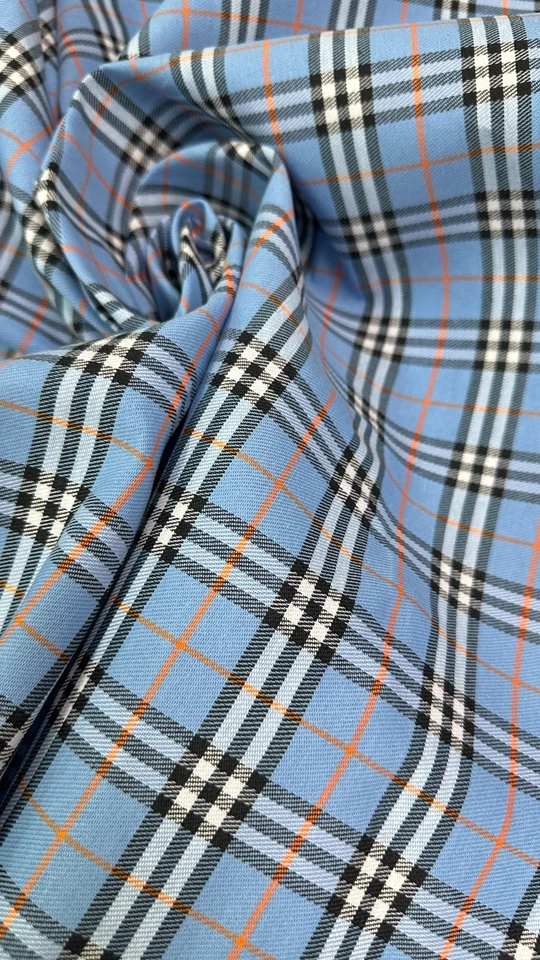 Blue Orange Plaid Tartan Scottish Woven Fabric Material 44"W BTY - Image 2 of 4