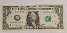 TRIANARY 2017- $1 DOLLAR BILL FANCY SERIAL NUMBER (E60650005)