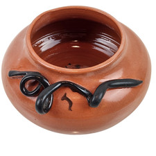 Serpent Pot Black Snake Embellished Terra Cotta Halloween Planter Signed 3.25"