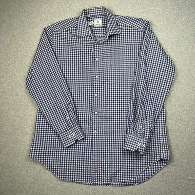 David Donahue Shirt Mens XL Blue Red Plaid Button Up Long Sleeve Classic Fit