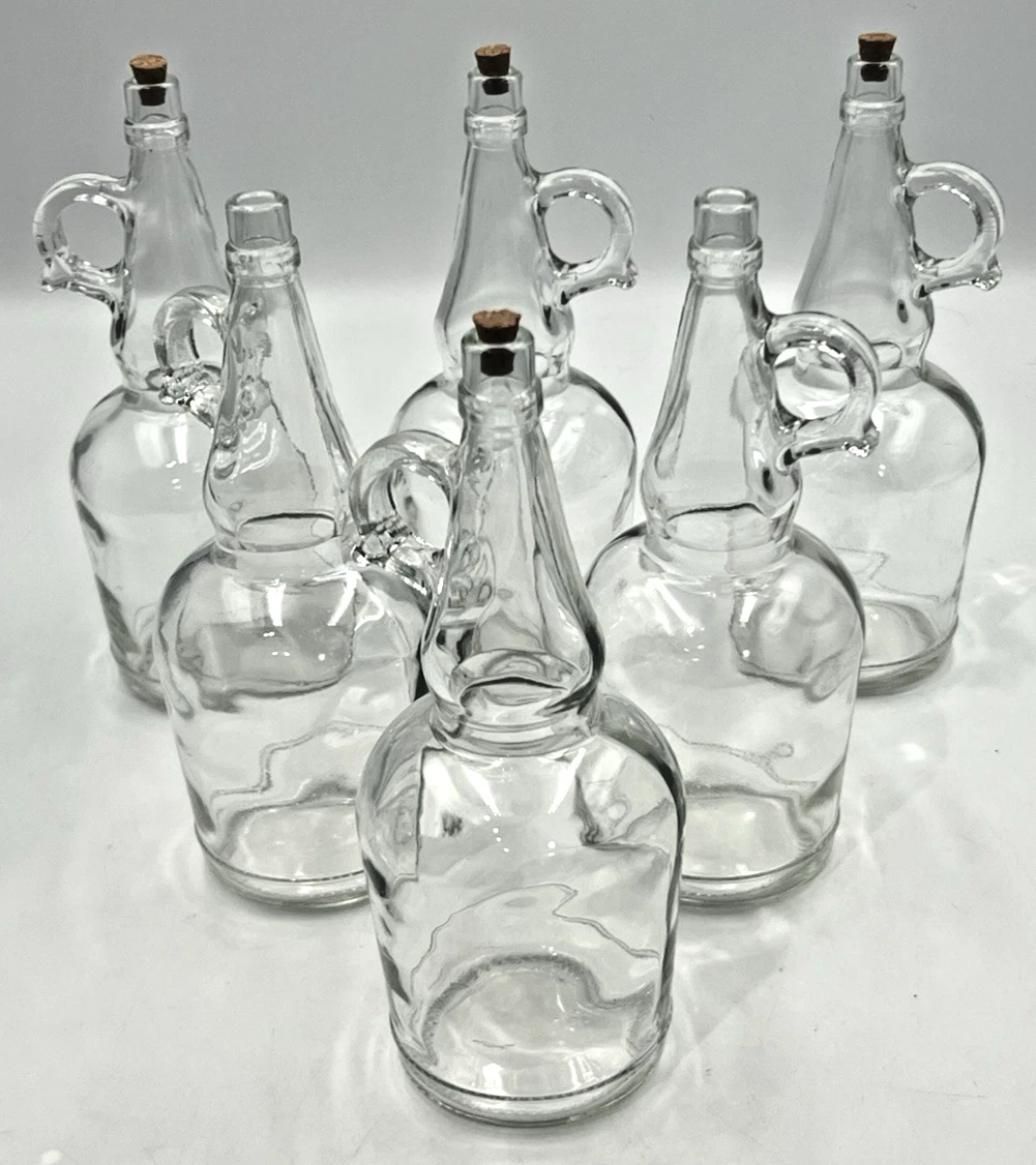 6 Clear Glass Vinegar Oil Cruet 7" Craft Bottle with Cork Stopper 8 oz
