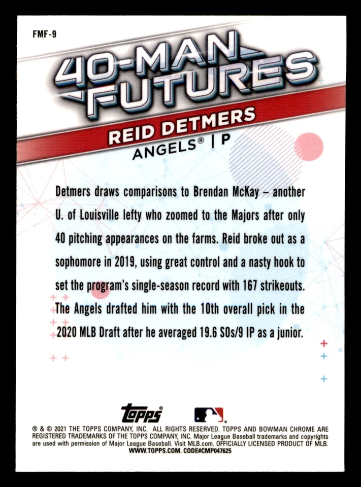 2021 Bowman Chrome Reid Detmers #FMF-9  Los Angeles Angels - Image 2 of 2