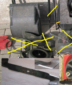 Ersatz fü Rasenmäher CMI GoOn AlKo Orion 46 +3546  Deckel-Klappe + Messer  TOP
