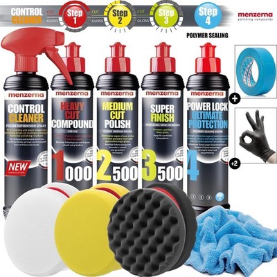 Auto Politur Set menzerna HCC1000 MCP2500 SF3500 PLUP WAX PADS + control cleaner