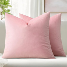 Velvet Throw Pillow Covers 18x18 Inch, Pack of 2 - Bright Pink, Soft Solid Decor