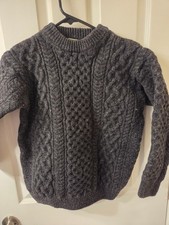 Aran Crafts Wool Sweater Youth 2XL Gray Cable Knit Ireland 12-15 boy  S62