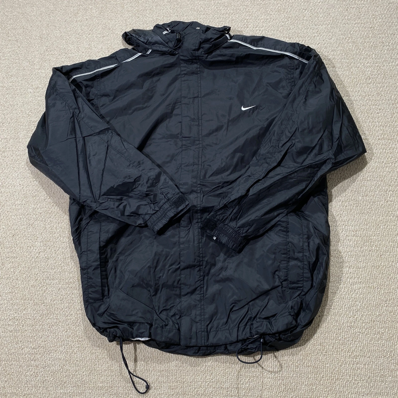 Vintage Nike Jacket Mens XL Black Lightweight Waterproof Windbreaker Sports