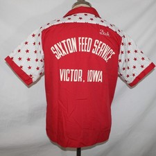 Vtg 1970s King Louie Mens Sz M Red Chain Stitch Bowling Shirt Embroidered Stars